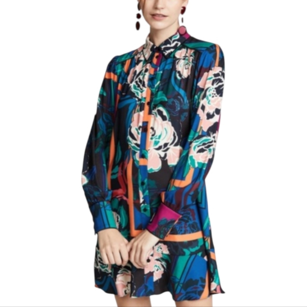 Parker Dress Blue Multicolor Floral Print Irving Rose Norma Mini... Small